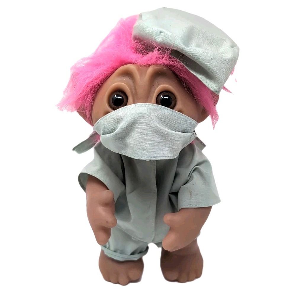 Vtg‎ 1977 Thomas Dam Troll Doll Surgical Doctor Scrubs 9" Pink Hair Denmark READ